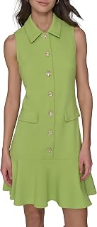Karl Lagerfeld Women's Sleeveless Collared Button Front A-line Mini Dress