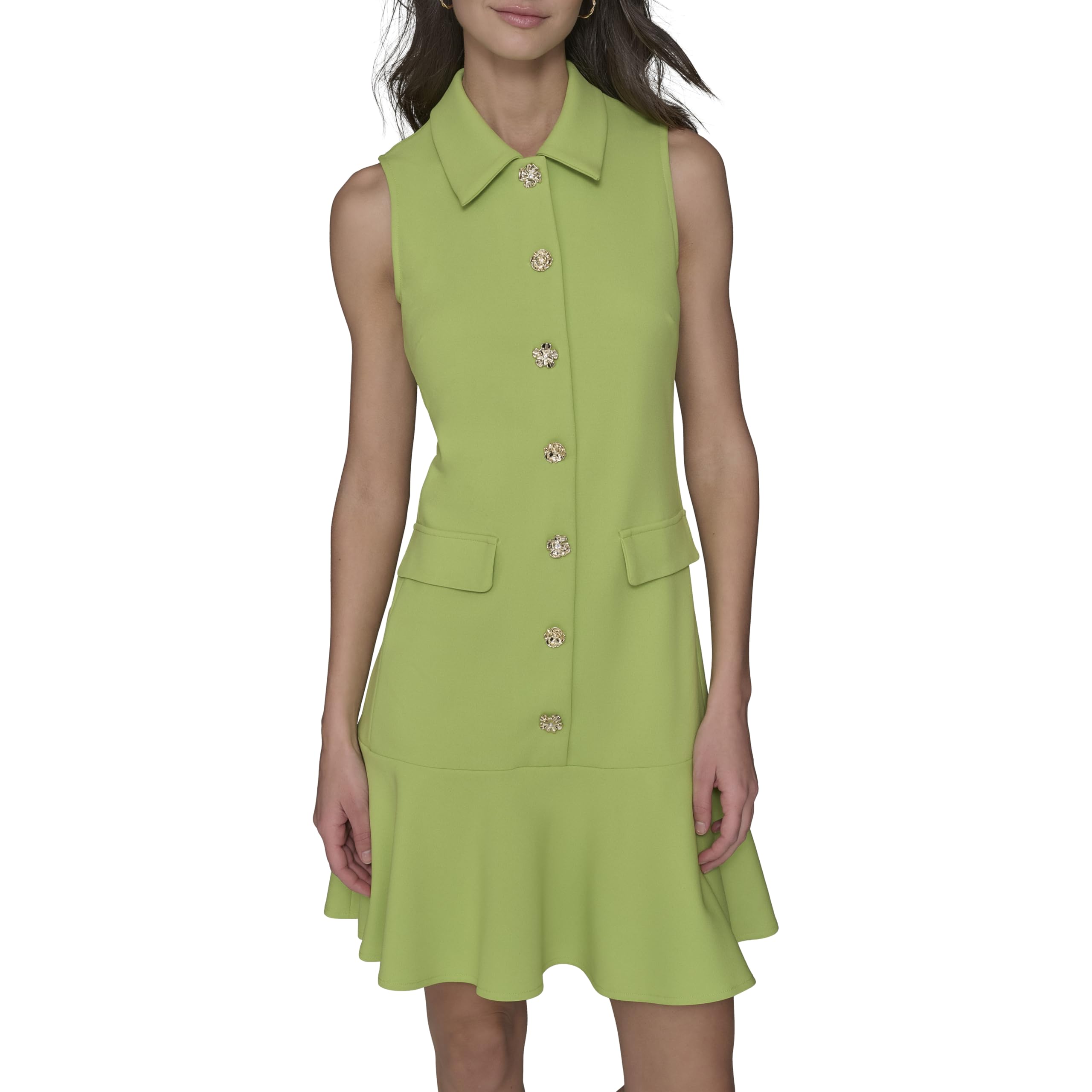 Karl Lagerfeld Women's Sleeveless Collared Button Front A-line Mini Dress