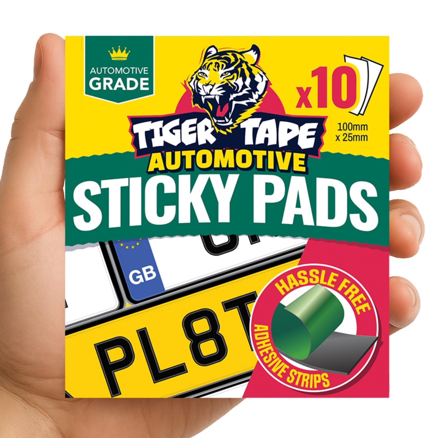 Tiger Tape® Number Plate Sticky Pads. Automotive Grade Heavy Duty, Extra Strong 