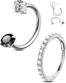 OUFER 2PCS Nose Rings Hoops, 20g Double Gem Horseshoe Nose Rings for Women, Threadless Nose Stud Cartilage Earrings, Septum Piercing Kit Daith Tragus Helix Rook Eyebrow Lip Piercing Jewelry