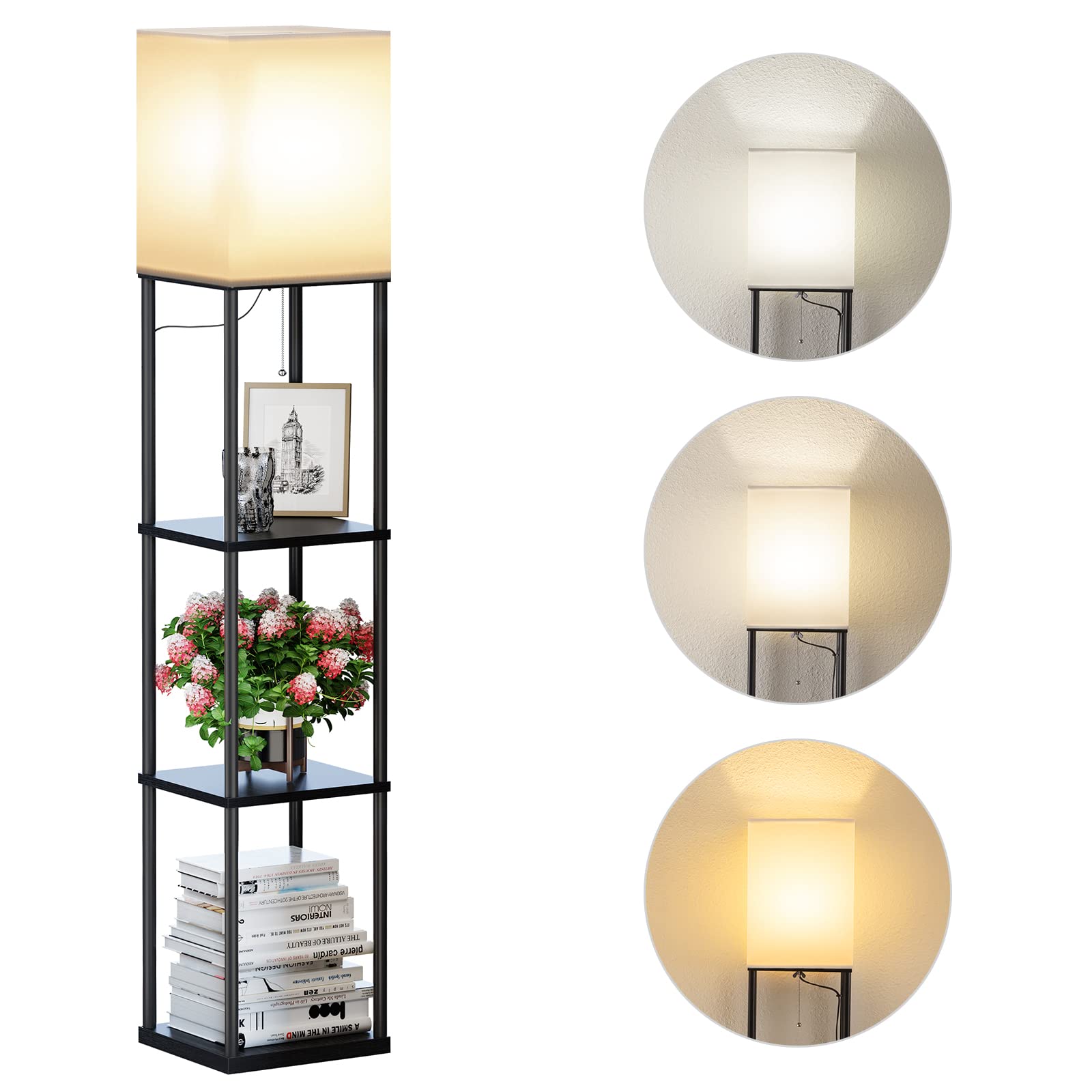 SUNMORY Floor Lamp with Shelves, Standing Lamps for Living Room, Black | 3 CCT L