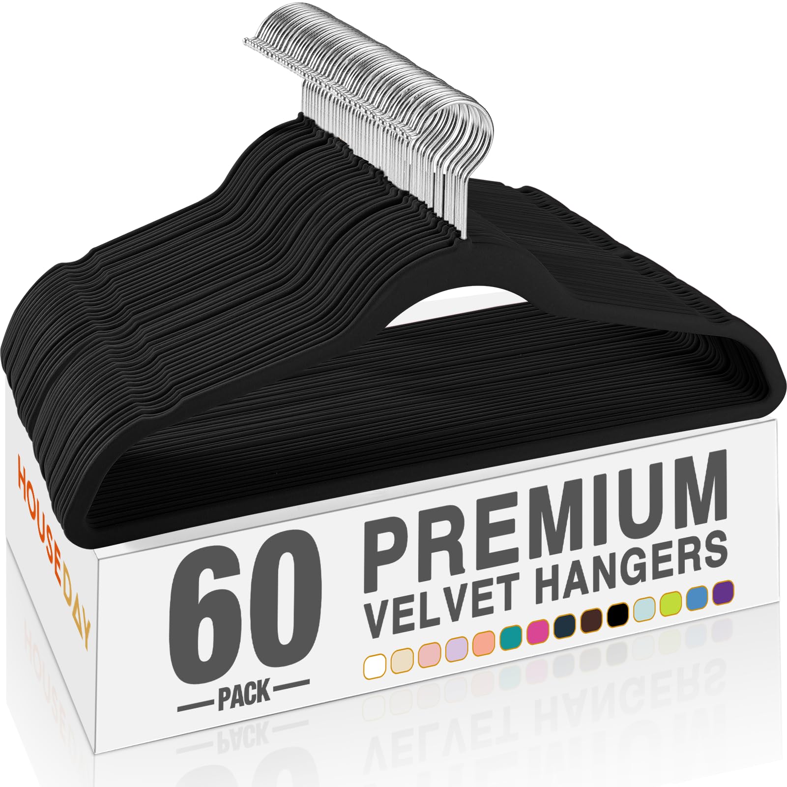 HOUSE DAY Black Velvet Hangers 60 Pack, Premium Non Slip Clothes Hangers | Felt 