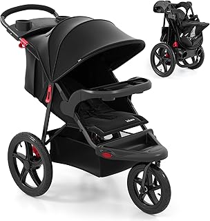 INFANS Jogging Stroller, Foldable Jogger with Air-Filled Tires Shock Absorbing Suspension Adjustable Backrest, Baby Running Strollers