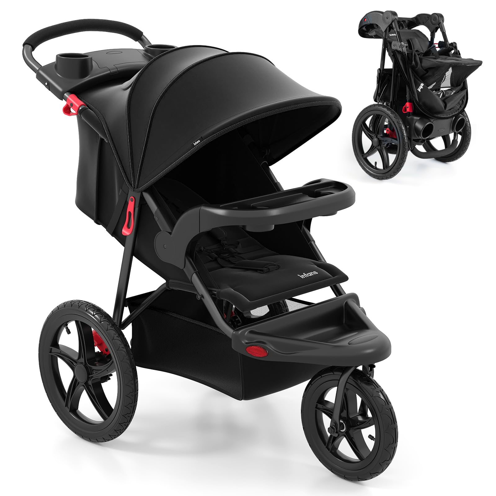 INFANS Jogging Stroller, Foldable Jogger with Air-Filled Tires Shock Absorbing S