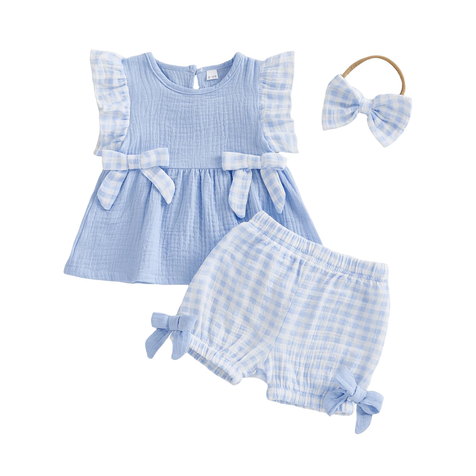 Amnnchya Toddler Girl Clothes Baby Summer Spring Outfits Cute Bow Button Smocked
