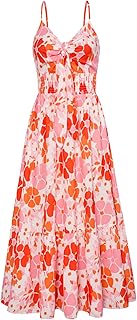 GRACE KARIN Women Long Floral Flowy Swing Dresses Spaghetti Strap Beach Swing Sundress Backless Strappy Dress