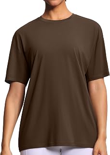 THE GYM PEOPLE Women's Workout Tops Oversized T-Shirts Crewneck Basic Tee | Soft, Breathable, Stretchy, Relaxed Fit, Short Sleeve, Round Neck, Drop Shoulder, Comfortable, Solid for Runing, Yoga, Casual