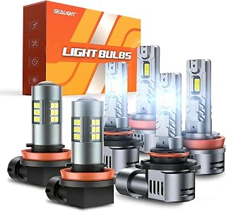 SEALIGHT 9005/HB3 H11/H9/H8 Light Bulbs Combo and F1 H11 LED Fog Light Bulbs 100,000LM Ultra-Bright 6500K 9005 H11 Bulbs with 25000RPM Cooling Fan, 360° Illumination, True Plug-N-Play, Pack of 6