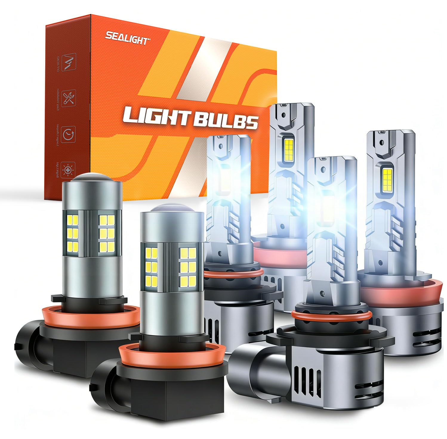 SEALIGHT 9005/HB3 H11/H9/H8 Light Bulbs Combo and F1 H11 LED Fog Light Bulbs 100