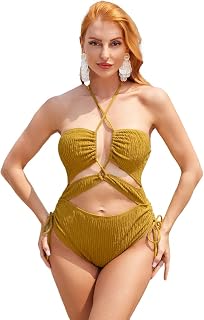 Women One Piece Swimsuit Criss Cross Backless Sleeveless Side Lace Up Swimwear