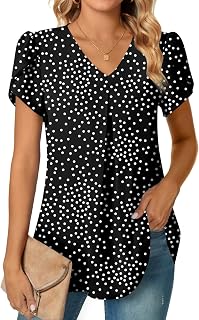 Anyally レディース サマー チュニック トップス ドレッシー カジュアル シフォン ブラウス プラスサイズ 半袖 Tシャツ レギンス用