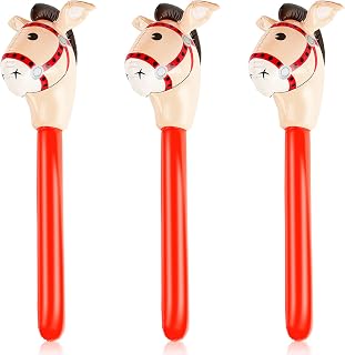 Gejoy 3 Pieces Inflatable Stick Horse Party Decoration,Classic Style | Horse Head Design with Bridle, Cowboy Western Rodeo Theme, Birthday Carnival Party Favors, Role Play Stick for Young Riders