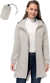 33,000ft Women's Rain Jacket Lightweight Hooded Long Rain Coat Waterproof Jacket Ladies Packable Functional Jacket Windbreaker Breathable Active Outdoor Coats