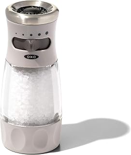 OXO Good Grips Contoured Salt Grinder with Adjustable Ceramic Mill | Adjustable Ceramic Grind, 5 Grind Settings, Refillable, Mess-Free Cap, Non-Slip Grip, Salt or Pepper Grinder, Easy to Use