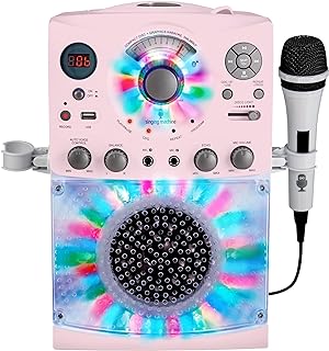 Singing Machine Portable Karaoke Machine for Adults and Kids with Wired Microphone, Rose Gold/Frosted Pink - Built-in Karaoke Speaker with LED Disco Light-Bluetooth - Karaoke with CD+G and USB