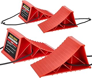 PAHTTO Wheel Chocks, 4Pack Heavy Duty Wheel Chocks with Rope for Easy Removal, Durable, Non-Slip, Hard Plastic Wheel Chocks for, RV, Camper, Effective in Keeping Your Vehicle in Place, Red