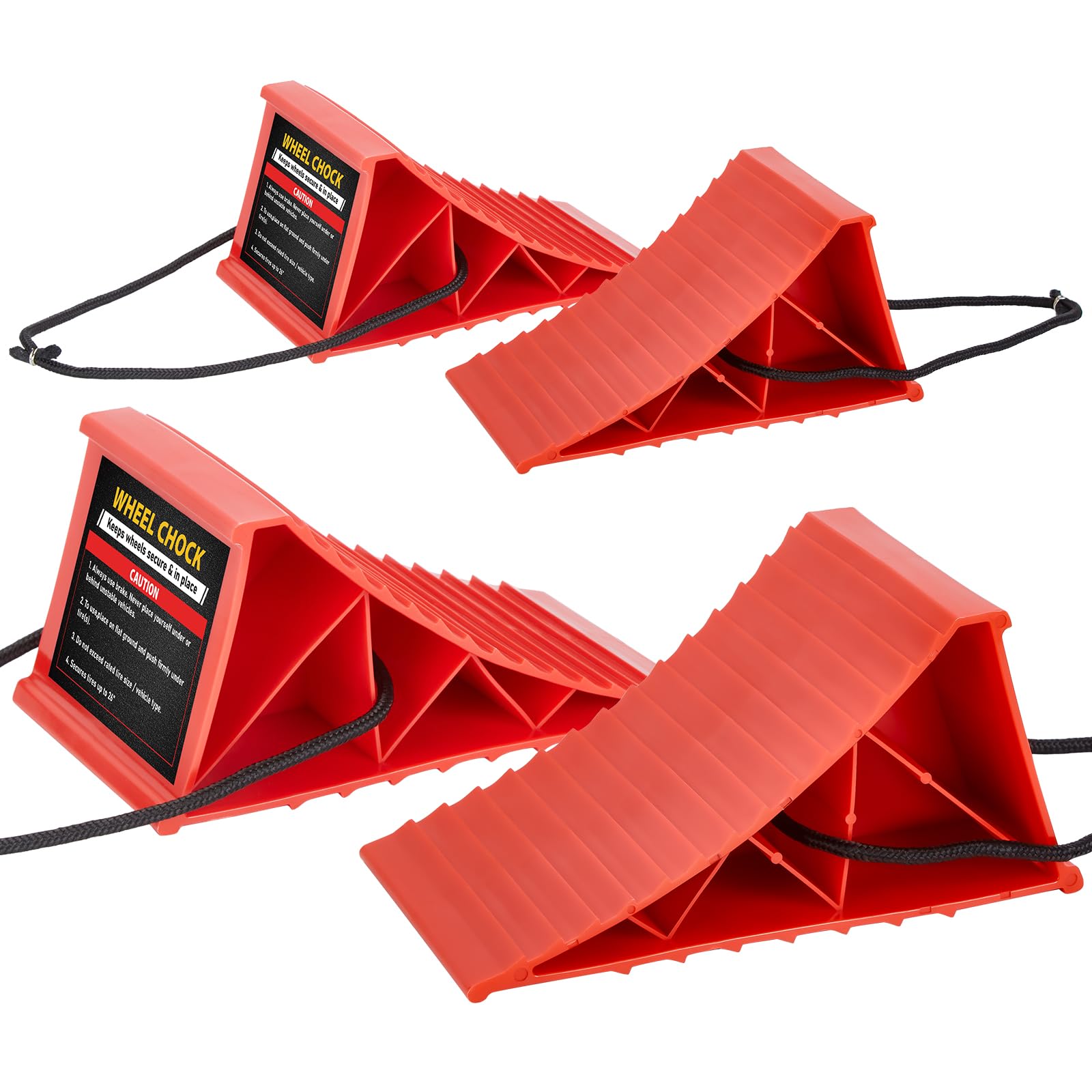 PAHTTO Wheel Chocks, 4Pack Heavy Duty Wheel Chocks with Rope for Easy Removal, D