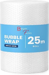 Bargain Factory Extra Large 300mm X 25m Roll of Quality Bubble Cushioning Wrap Roll - Strong, Affordable, and Ideal for House Moving, Removals, Packing, Shipping, and Mailing