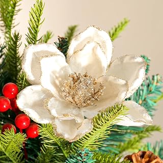 2 Pcs Artificial Flowers Glitter Three Layers Foam Christmas Tree Home Decoration (White)