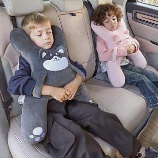 WASTROYAL Car Pillow for Travel – Animal-Themed Car Seat Cushion with Safety Belt Protector – 4 Cute Styles: Pig, Dog, Rabbit, Panda (Dog)