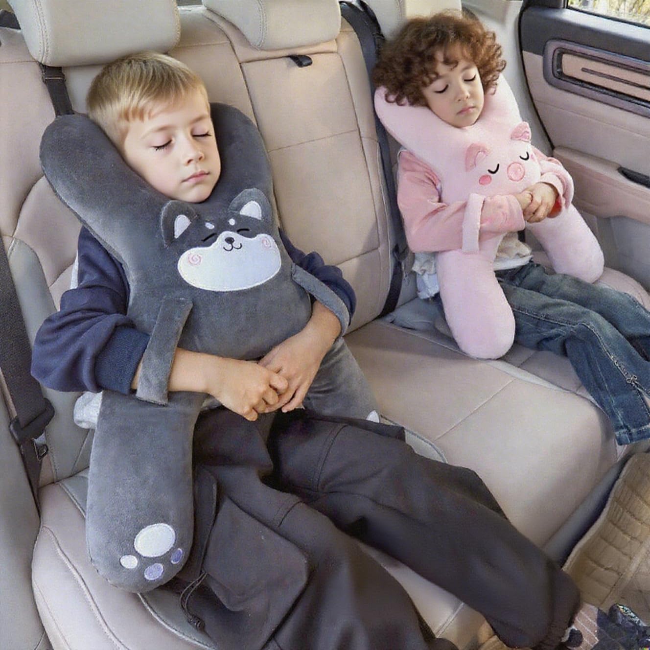 WASTROYAL Car Pillow for Travel – Animal-Themed Car Seat Cushion with Safety Bel
