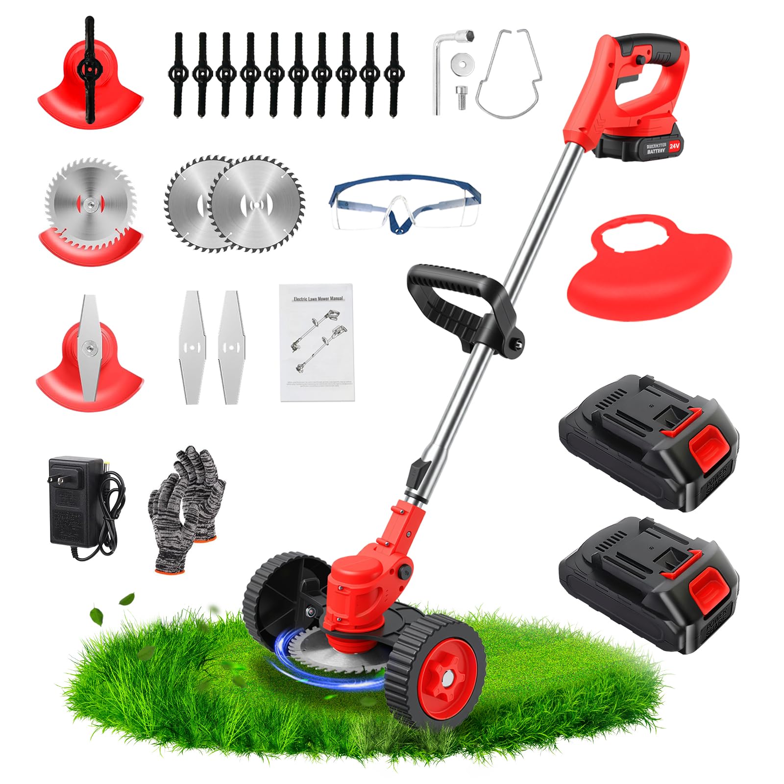 21V Electric Weed Wacker with Wheel, Grass Trimmer Cordless Edger Lawn Tool | 3 