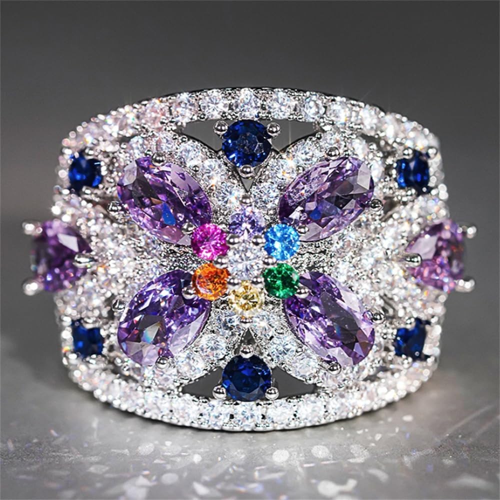 Graceful Lady's Ring with Bright Colorful CZ Dainty Jewelry for Engagement