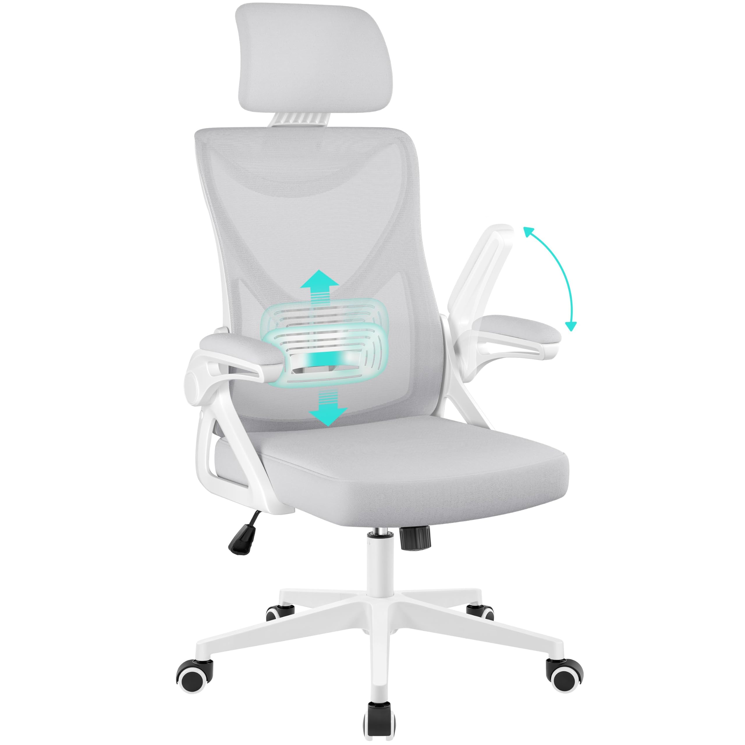 Yaheetech Ergonomic Office Chair Lumbar Support Armchair Light Grey