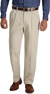 Haggar Mens Non Iron Premium Khaki Classic Fit No Pleats Stretch Waist Casual Trousers (Regular & Tall Sizes)
