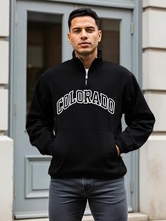 Felpa da uomo con mezza zip grafica, per uscite casual, stile quotidiano, bar, meetup, commenti urbani