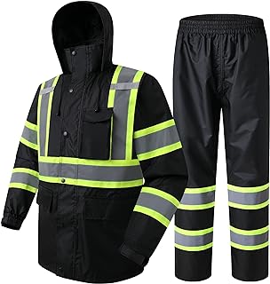 JKSafety Hi Vis Rain Jacket Men Women Reflective Rain Gear Black XL