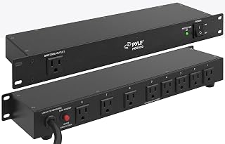 Pyle 1U Rack Mount Power Conditioner – 7 Port Outlet Expander | 7-Outlet PDU with Built-In AC Noise Filter | 10 Amp Circuit Breaker | Spike Protection for Studio Racks – PC0850.5