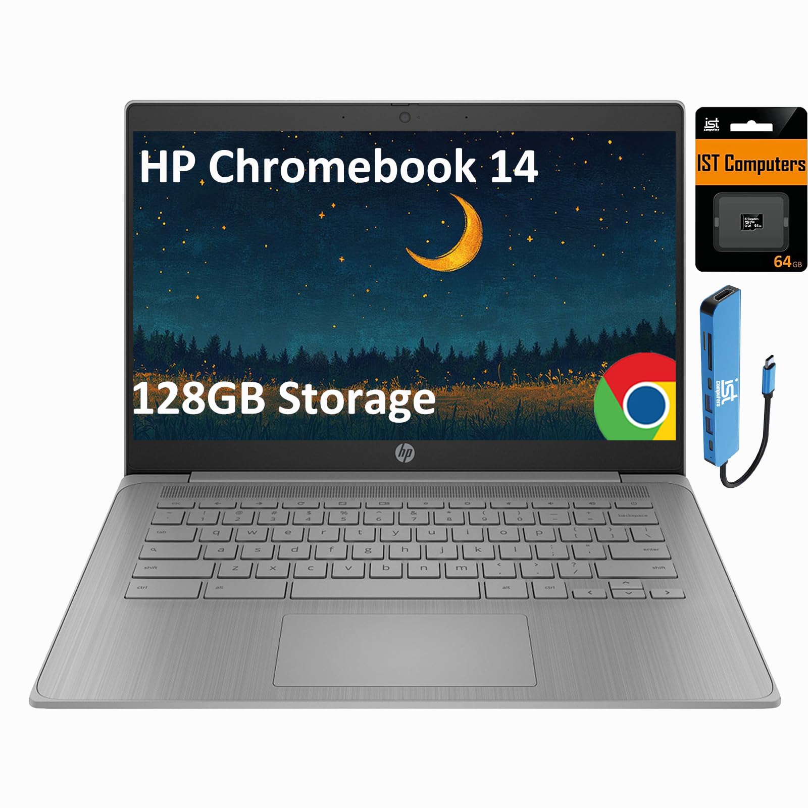 HP Chromebook 14 Laptop, Intel 4-Core Celeron N4120, 4GB RAM, 128GB Storage | (6