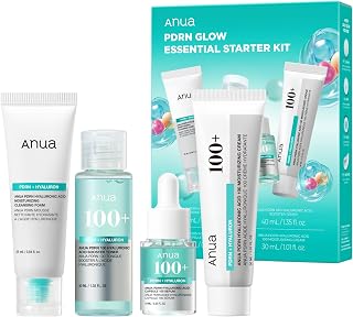 Anua Salmon DNA PDRN Glow Essential Starter Kit | Hyaluronic Acid Skincare Set, Glass Skin Routine with Firming &amp; Hydrating Cleanser, Toner, Serum &amp; Cream, Korean Skincare