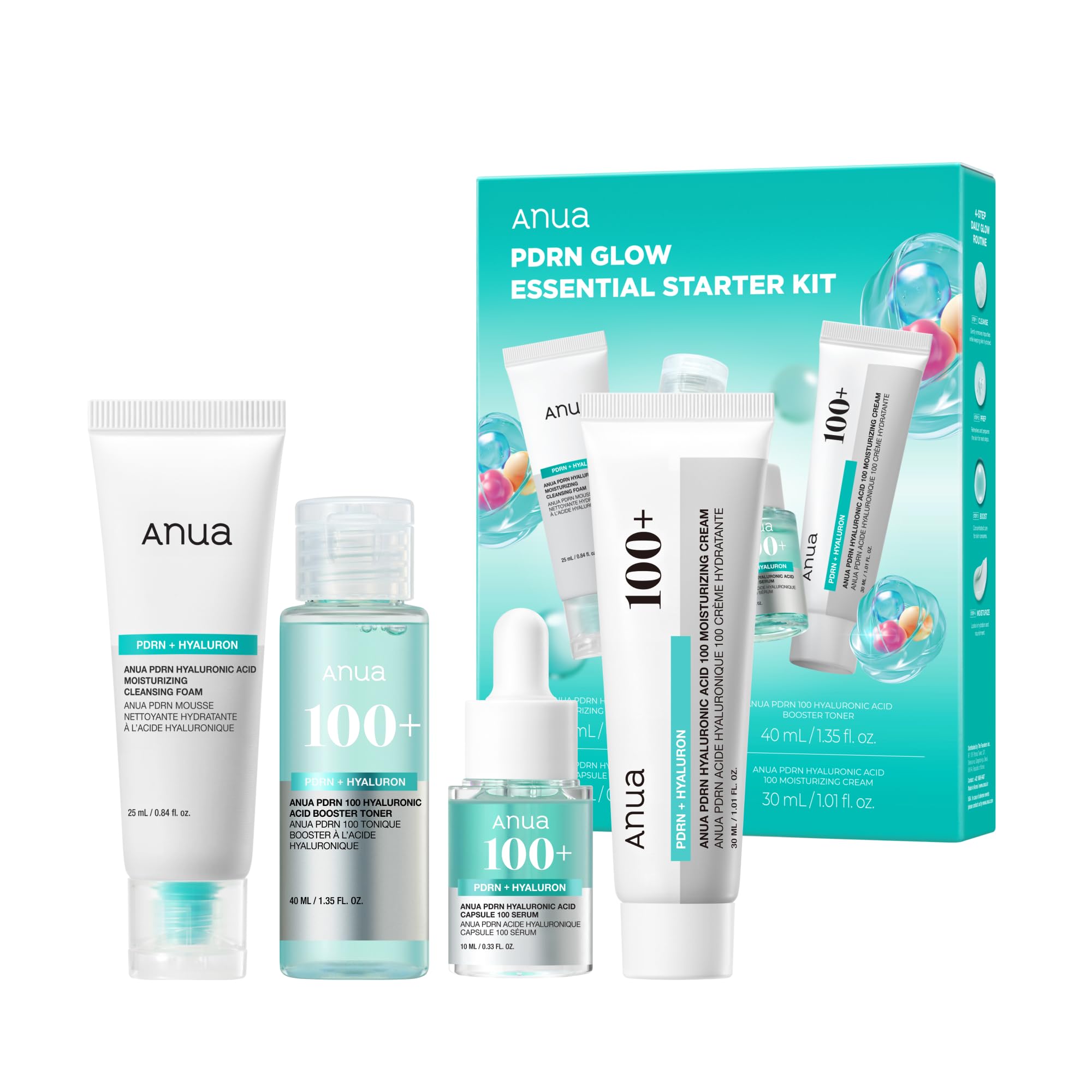 Anua Salmon DNA PDRN Glow Essential Starter Kit | Hyaluronic Acid Skincare Set, 