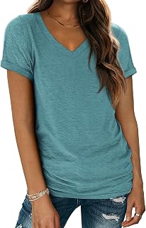 ATHMILE Women's V Neck Short Sleeve T Shirts Fashion Lightweight Casual Summer Outfits 2025 Beach