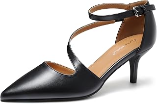 Greatonu Women Pumps Kitten Heel Strappy Cross Pointed Pumps