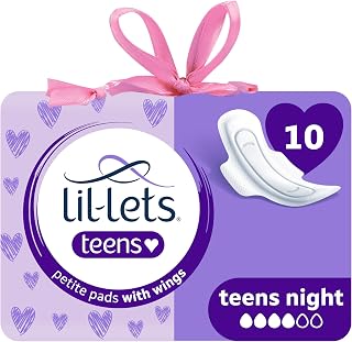 Lil-Lets Teens Night Pads X 10, Petite Towels For Girls & Teenagers, With Wings, For Heavy Flow, Unscented, Soft & Breathable, First Period Sanitary Towels, 1 Pack of 10 Pads