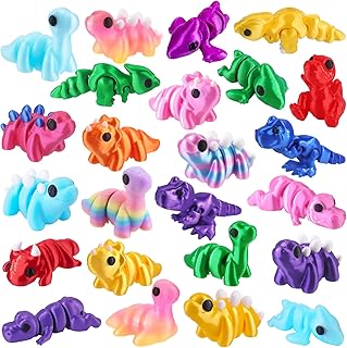 JOICEE 24Pcs 3D Printed Dinosaur Animals Mini Dinosaur Toys | Mini Dinosaur Animals 3D Figurines Toys Set Cute Articulated Flexible Fidget Toys for Party Favors Birthday Rewards Desk Pets
