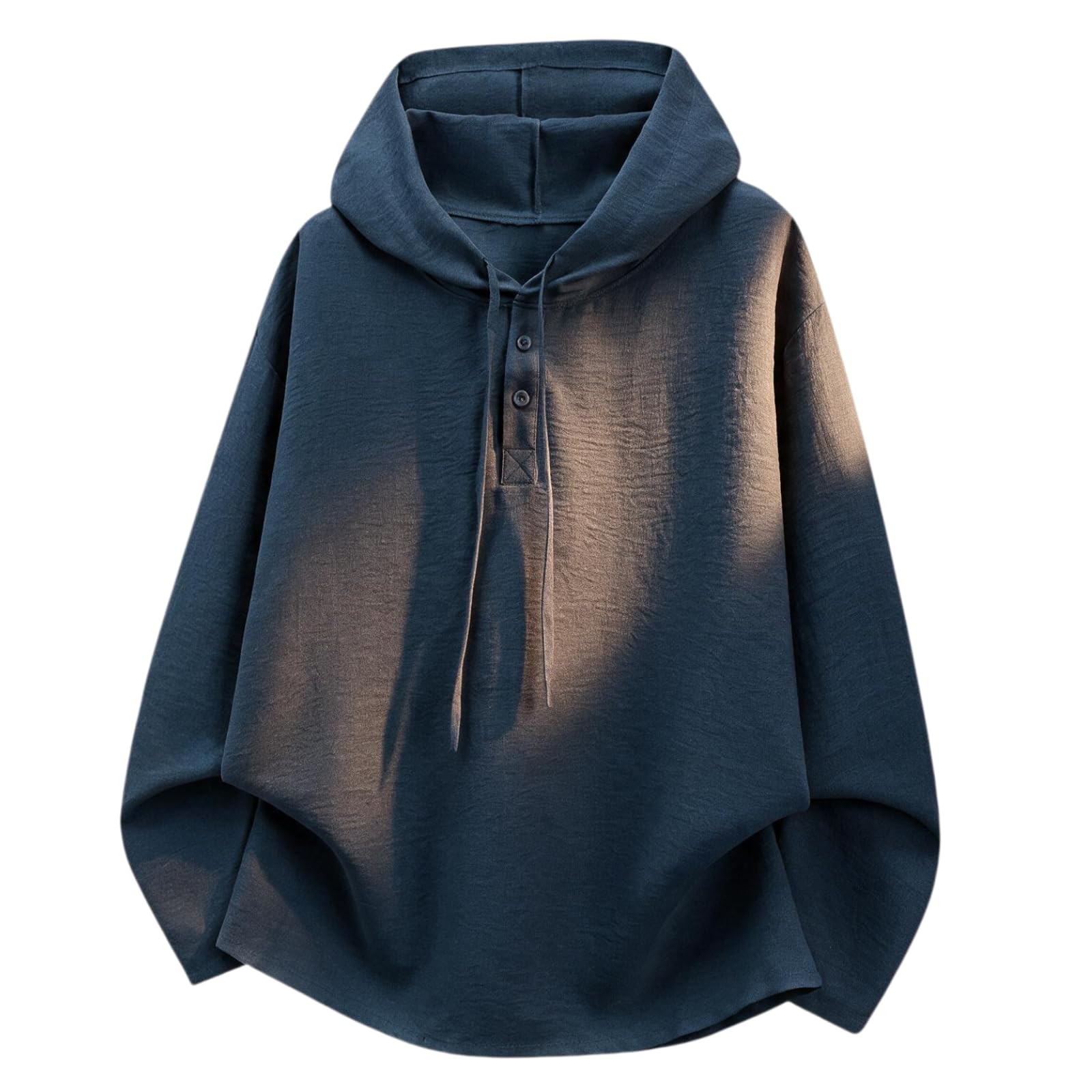 FJLTDCP Men's Hoodie, Long Sleeve, Thin, Cotton-Linen Style, Henley Neck