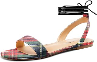 Castamere Women Low Heel Open Toe Strappy Ankle Lace-up Flat Sandals Casual Classic Denim Summer 1CM Heels