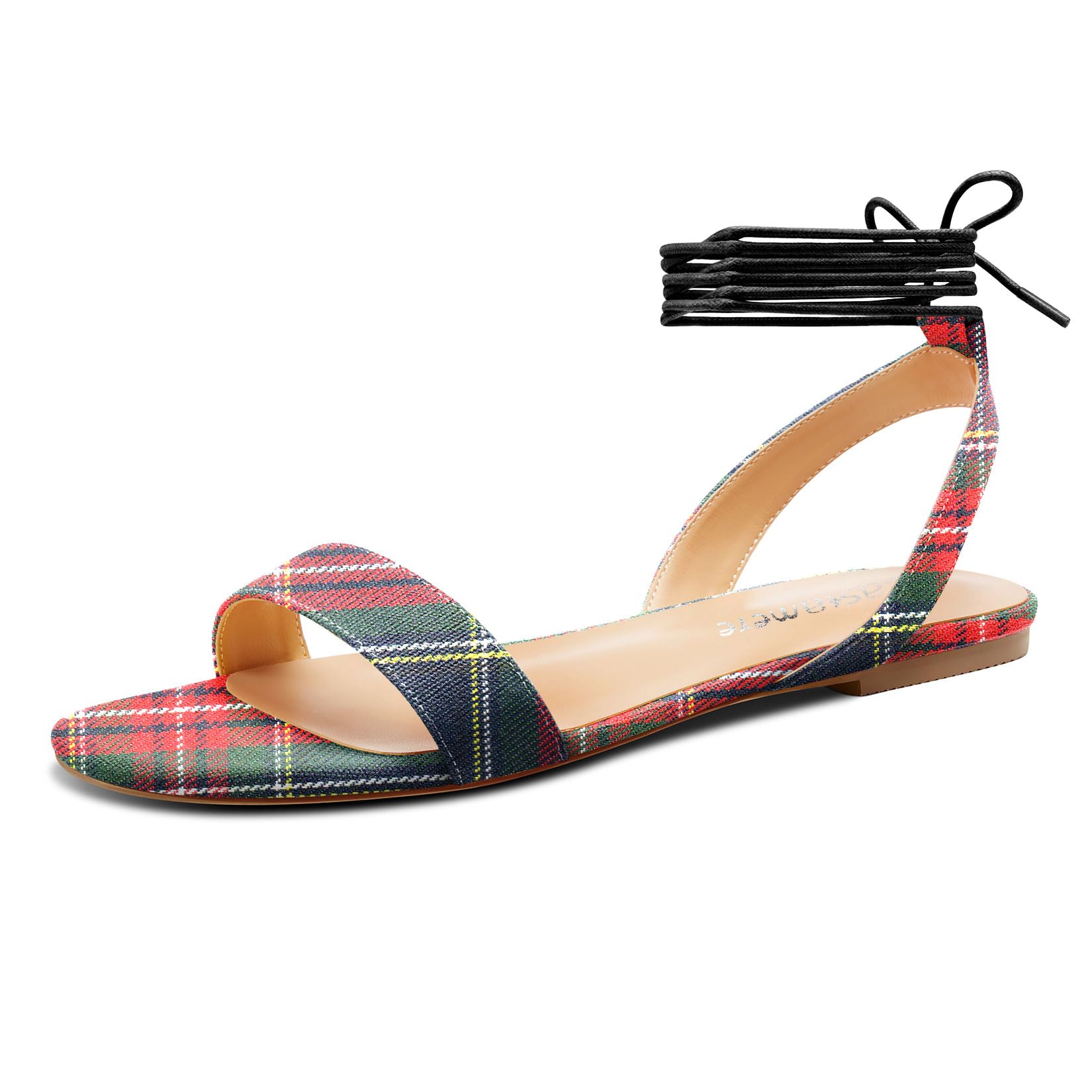 Castamere Women Low Heel Open Toe Strappy Ankle Lace-up Flat Sandals Casual Clas