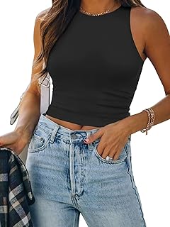 ATHMILE Womens Double Lined Crop Tank Tops Casual Basic Shirts Sleeveless Workout Tops Cute Summer Clothes Teen Girls