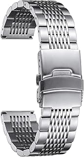 BINLUN Stainless Steel Watch Strap Metal Mesh Watch for Men Women 18mm 19mm 20mm 21mm 22mm 24mm in 5 Colours (Black/Gold/Rose Gold/Silver/Black)