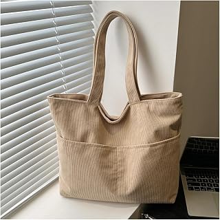 Women Tote Bag Corduroy Zipper Casual Large Capacity Shoulder Bag with Bag