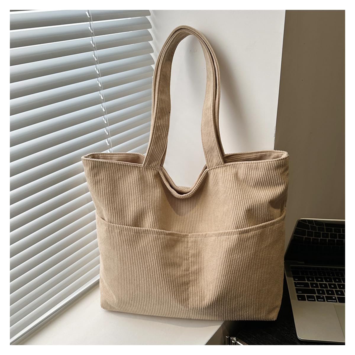 Women Tote Bag Corduroy Zipper Casual Large Capacity Shoulder Bag with Bag