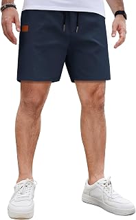 COOFANDY Men's Casual Cotton Shorts Summer Beach 5 Inch Shorts Lightweight Drawstring Elastic Waist Chino Golf Shorts