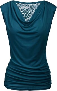 Zeagoo Women's Ruched Cowl Neck Tank Top Sleeveless Stretch Blouse Side Shirring