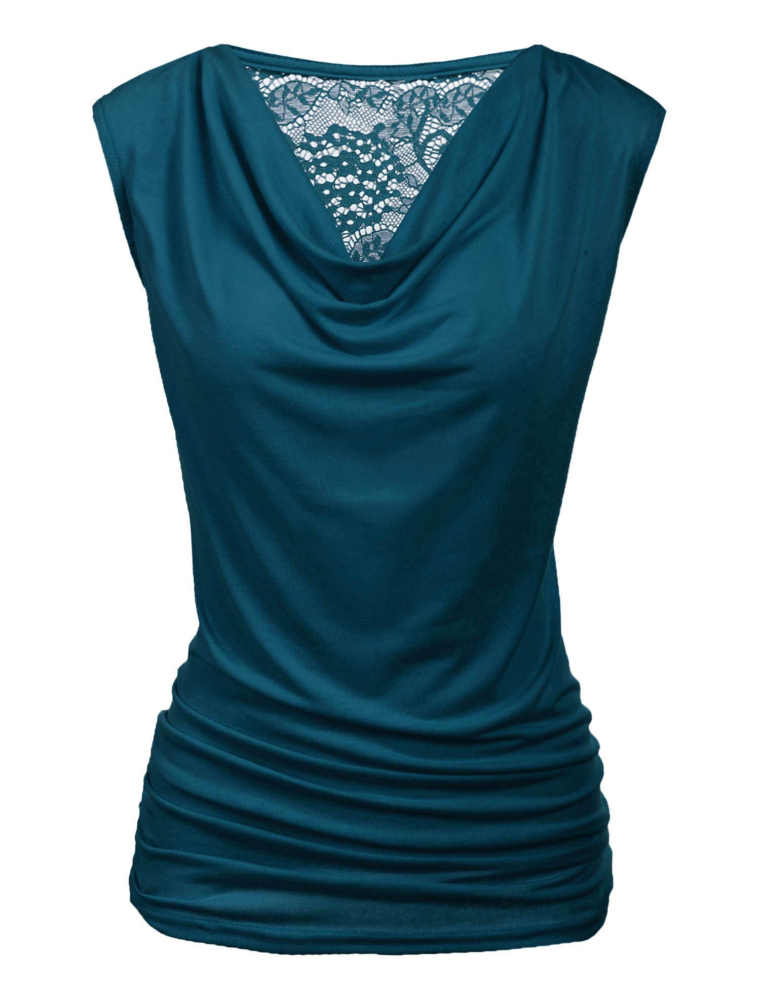 Zeagoo Women's Ruched Cowl Neck Tank Top Sleeveless Stretch Blouse Side Shirring