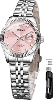 OLEVS Orologio da polso da donna con diamanti, analogico, al quarzo, in acciaio inox, impermeabile, luminoso, bicolore